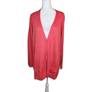 NEW J Jill Coral Linen Blend V Neck Long Cardigan Size Large